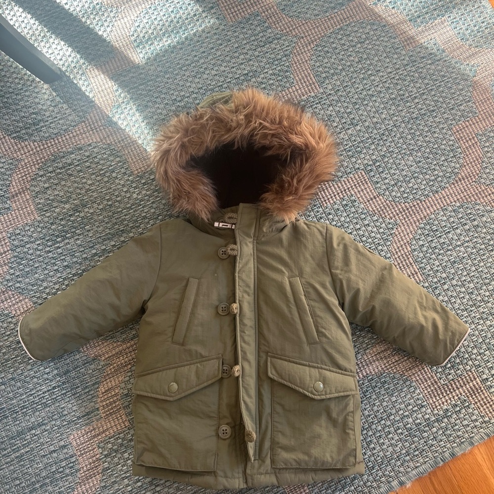 GAP Kids Olive Green Parka with Faux Fur Hood